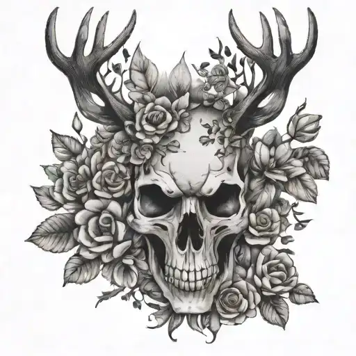 skull, family tree, floral, vibes, deer, birds,  tattoo design idea