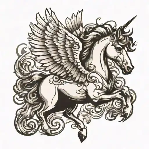 Pegasus flying tattoo design idea