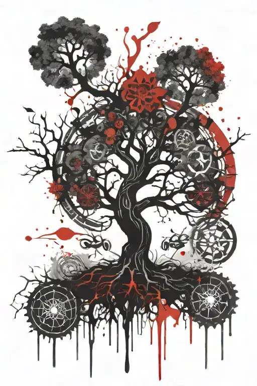 gothic tree of life with seven chakras tattoo design idea