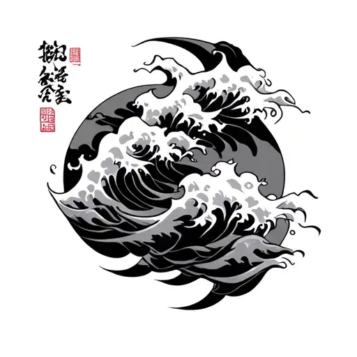 bushido code with waves flowing tattoo design idea