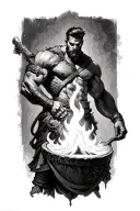 Hephaestus working forge tattoo design idea