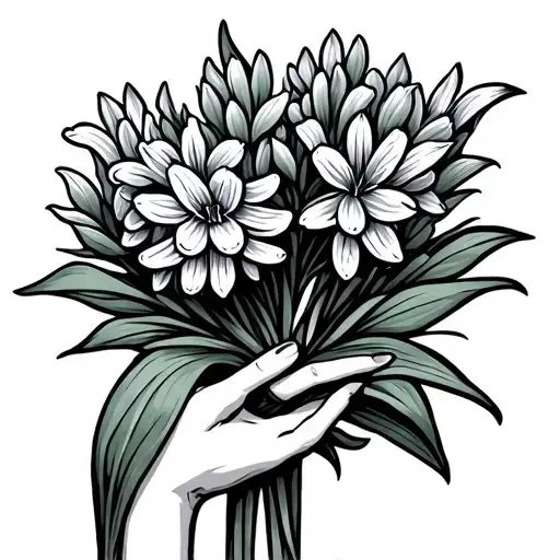 hand holding hyacinth flower tattoo design idea