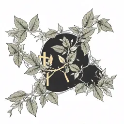 "Create a minimalist tattoo design placed on the upper chest near the collarbones. The tattoo consists of two symmetrical olive branch motifs, one on each side, with simple, clean black ink lines. The leaves are sleek and elegant, arranged naturally along thin branches, framing the collarbones. The design complements delicate layered gold necklaces with cross pendants, creating a soft and graceful aesthetic. The tattoo is subtle and emphasizes balance and symmetry, blending harmoniously with the overall feminine and refined style." tattoo design idea