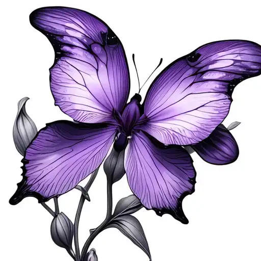 orchid with purple butterfly  tattoo design idea