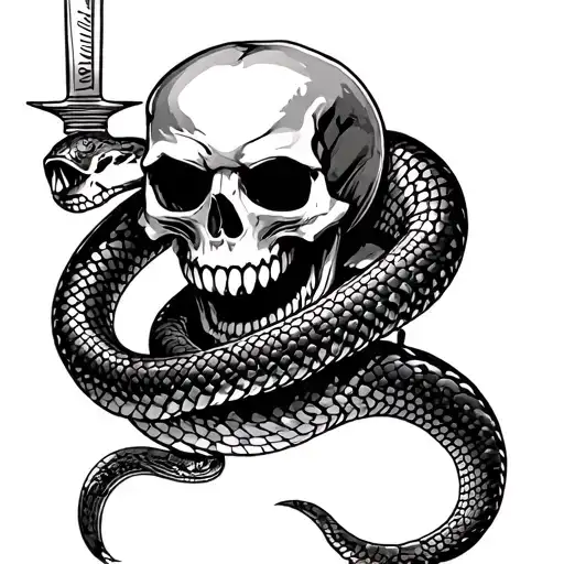 snake and skull, vampir, knife old school style tattoo tattoo design idea