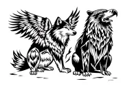 wolf bear and eagle sitting tattoo design idea