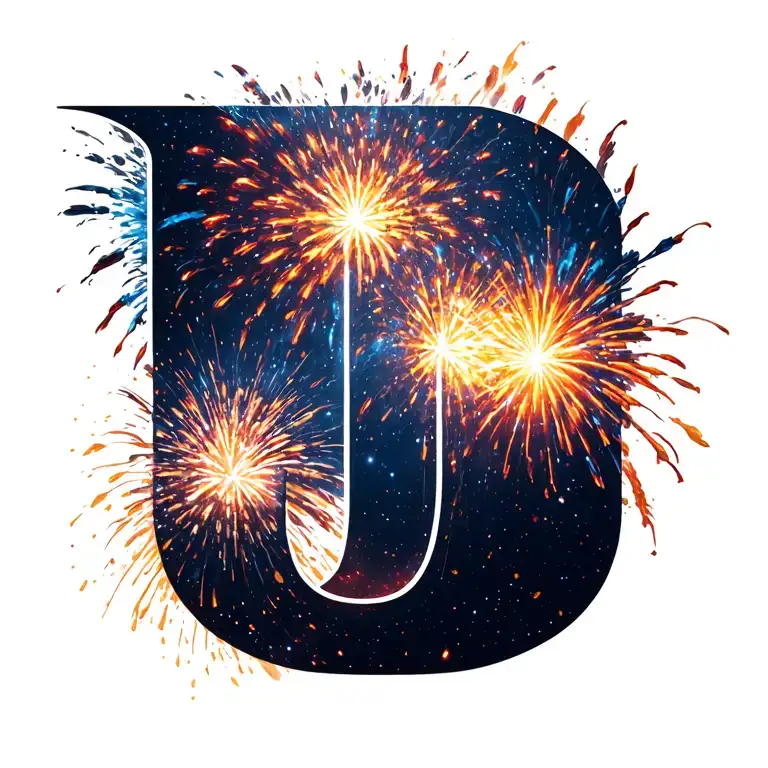 letter J with fireworks  tattoo design idea