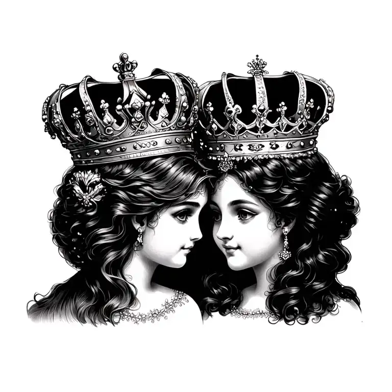 two princess crowns leaning on one another tattoo design idea