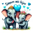 Mama and two baby elephant holding blue Ballon hearts and says Siempre mis hijos tattoo design idea
