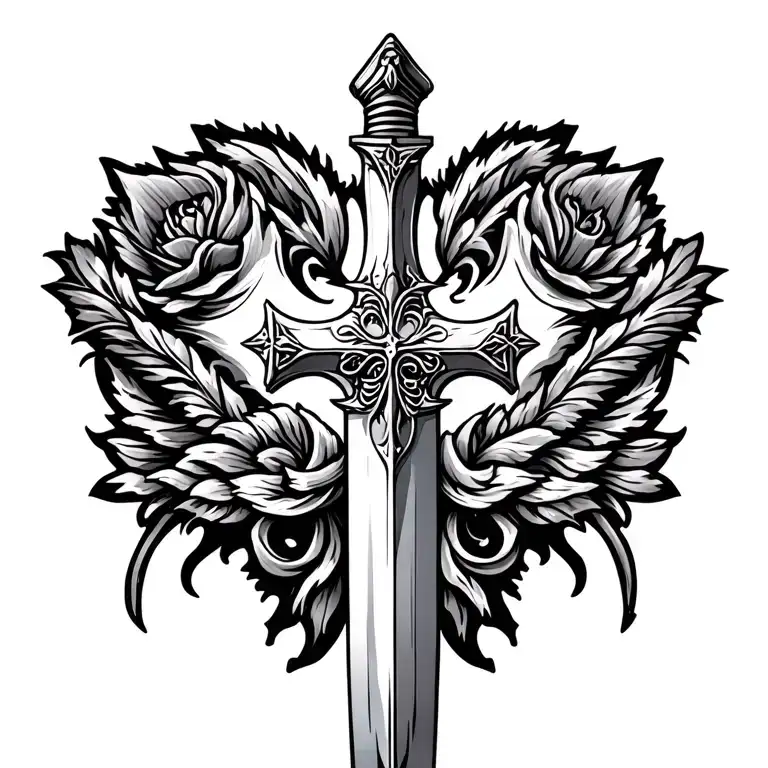 Make a cross in the shape of a sword, which represents that no matter how much faith you have in God, you still have to  tattoo design idea