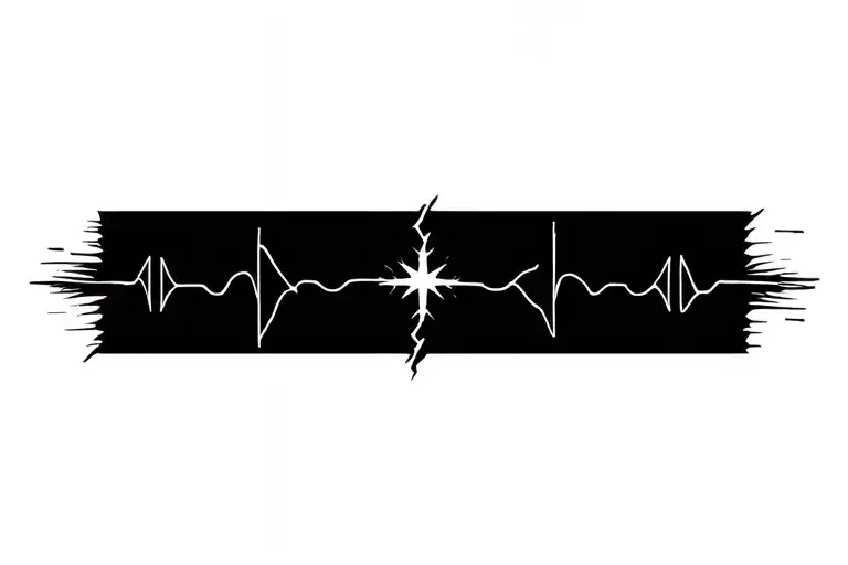 Minimalist armband tattoo, broken line, sine wave, fading star, fragile life, symbolic, elegant, realistic style tattoo design idea