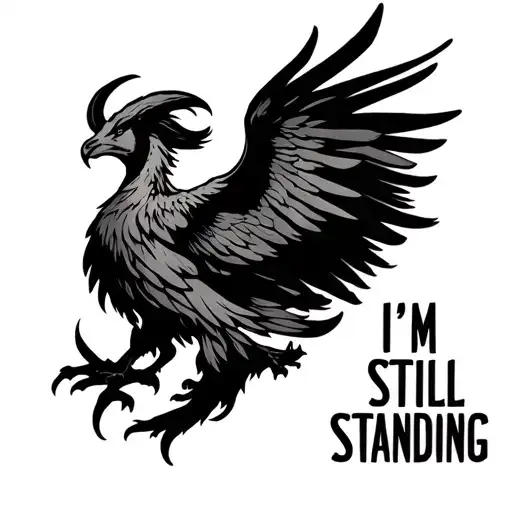 Phoenix rising with Aries zodiac sign incorporated along with the quote '' I'm still standing " tattoo design idea