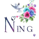 I want the name Ning with a dove, paw print turquoise hibiscus blue tulip purple and pink roses with infinity hearts tattoo design idea