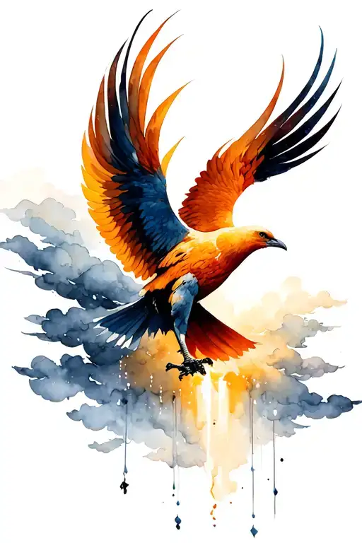 Kintsugi  pheonix flying in front of a dark storm with a single rsy of light shining through to cover self harm scars tattoo design idea