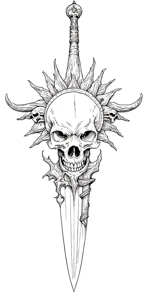 The sun is on the hog and on the log of the mesh the rest of the places there is a bulut of the skull and a dagger with skulls tattoo design idea