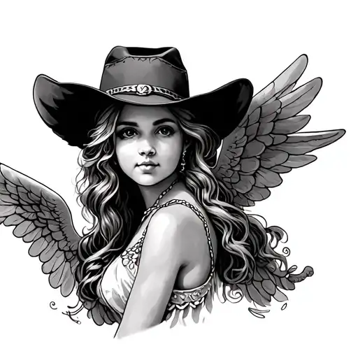 cowgirl, cherub tattoo design idea
