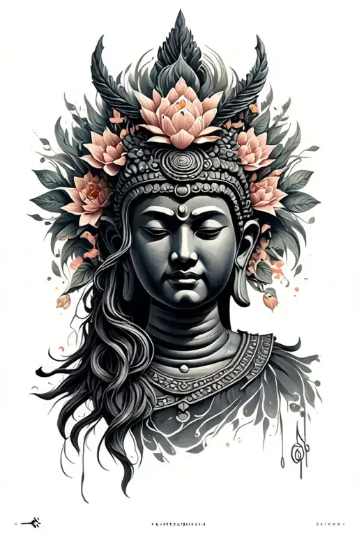 buddhist petal structure and viking tattoo design idea