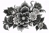 daisy flower, roses, diamond, ram horns, flowers, tattoo design idea