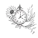 cataleya flower, religion , time piece and baby foot or hand tattoo design idea