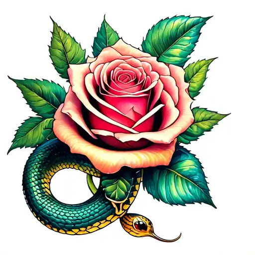 rose, snake, gemini zodiac sign tattoo design idea