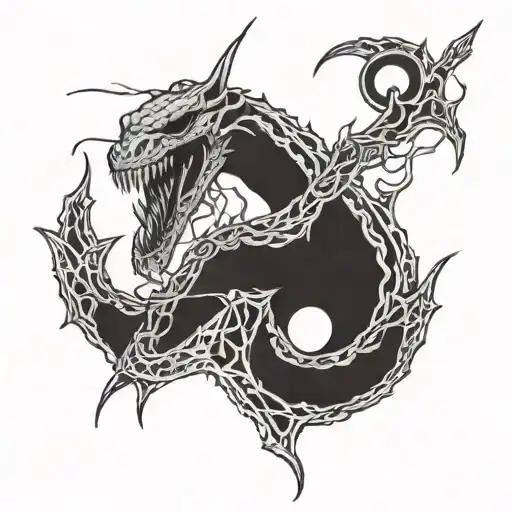 a viper made of only his bones, an arrow goes through its body, trippy style tattoo design idea