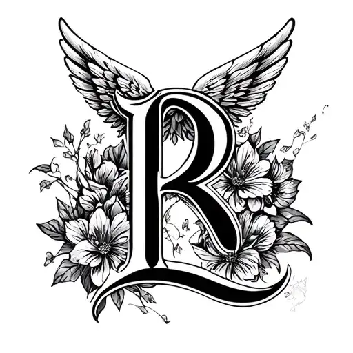 letter R with wing and number 8 on top tattoo design idea