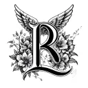 letter R with wing and number 8 on top tattoo design idea