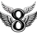 letter R with wing and number 8 on top tattoo design idea