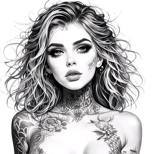 Sexy Pale Girl, Petite, Big Boobs, Wide Hips, G-String. Messy Hair, Sexual.... Tattoo tattoo design idea