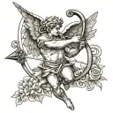 cupid shooting arrow with initials B and S tattoo design idea