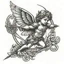 cupid shooting arrow with initials B and S tattoo design idea