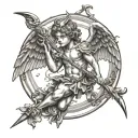 cupid shooting arrow with initials B and S tattoo design idea