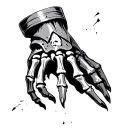 Armor gauntlet broken with skeleton hand under tattoo design idea