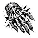 Armor gauntlet broken with skeleton hand under tattoo design idea