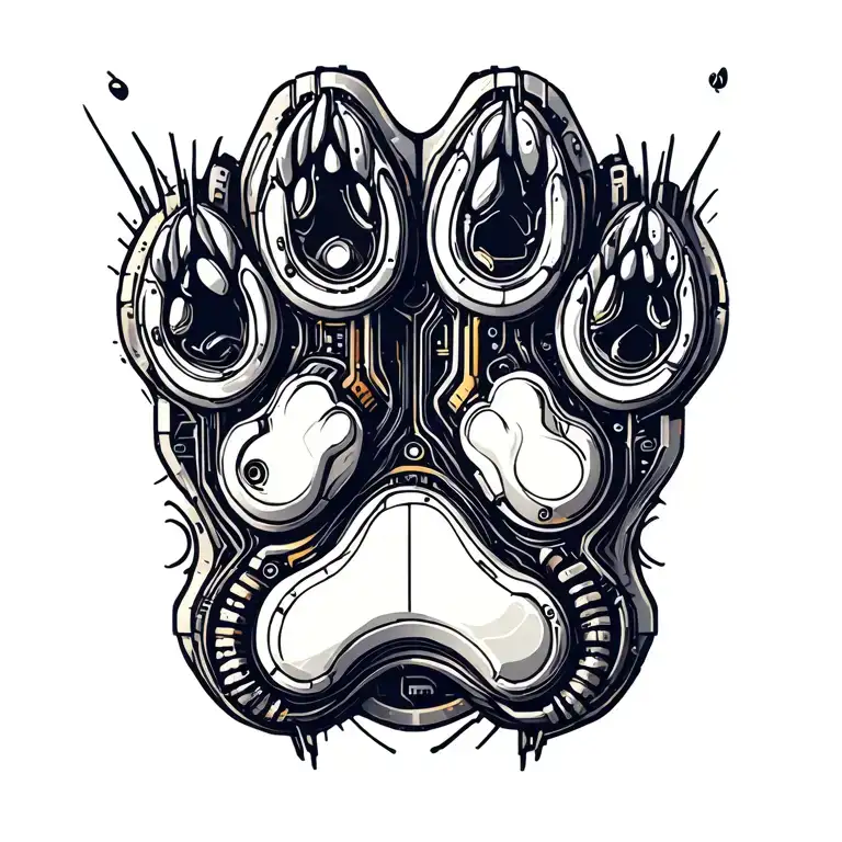 bio mechanical dog paw prints tattoo design idea