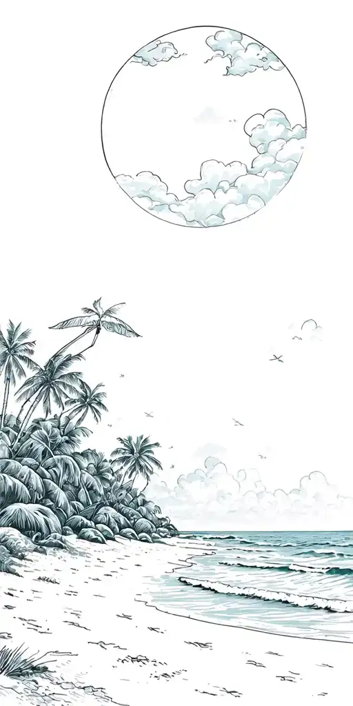 beach scenery tattoo design idea