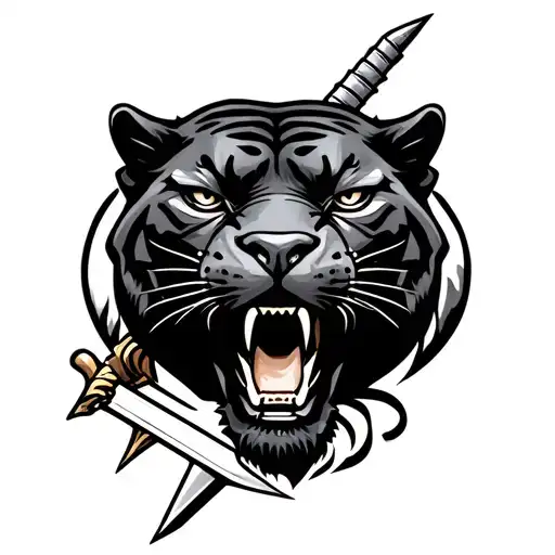 panther head with dagger threw it facing head one. neo traditional style? tattoo design idea