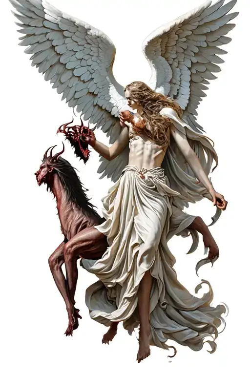 Battle between angel and demon, guardian angel wings tattoo design idea