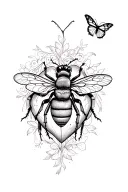 A heart shape, a bee and butterfly emerging tattoo design idea