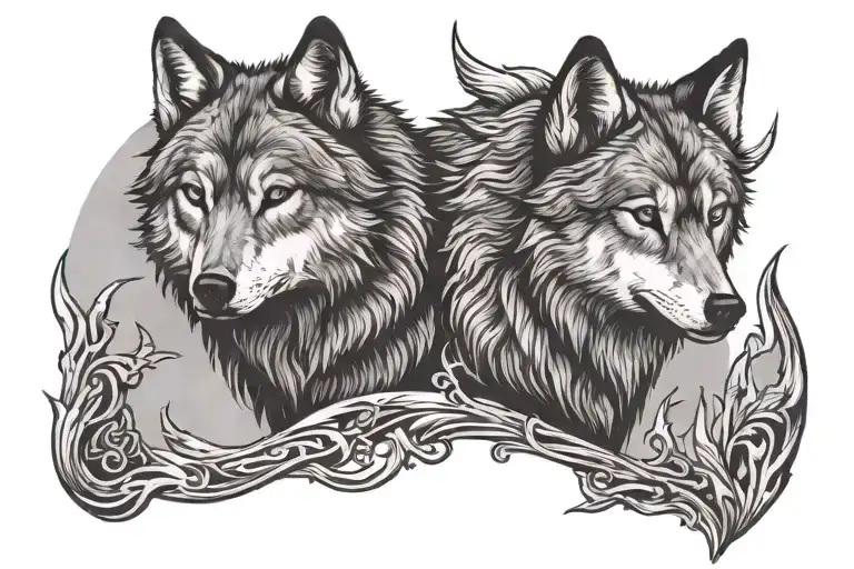 two wolfs nordic tattoo design idea