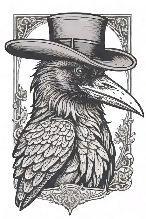 raven with a gentlemans hat and holding a cigarette tattoo design idea