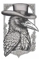 raven with a gentlemans hat and holding a cigarette tattoo design idea