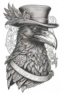 raven with a gentlemans hat and holding a cigarette tattoo design idea