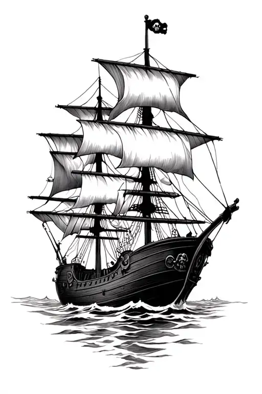ghost pirate ship tattoo design idea
