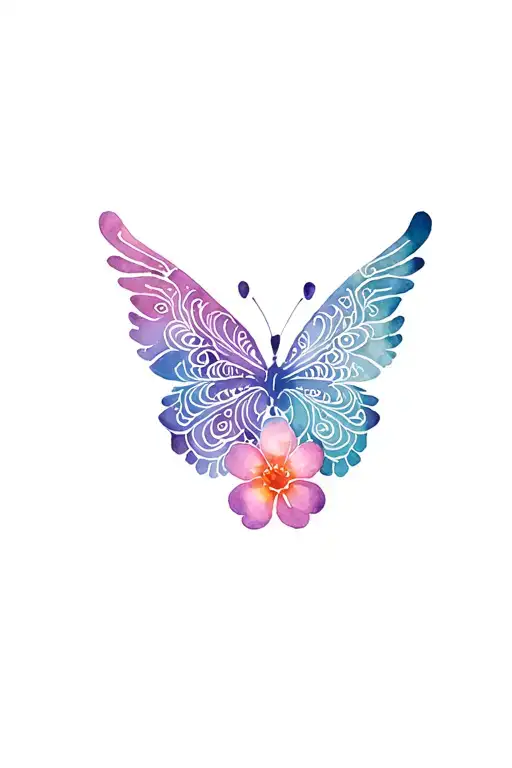 Flowers, Dog paws, butterfly, wings, mandala tattoo design idea