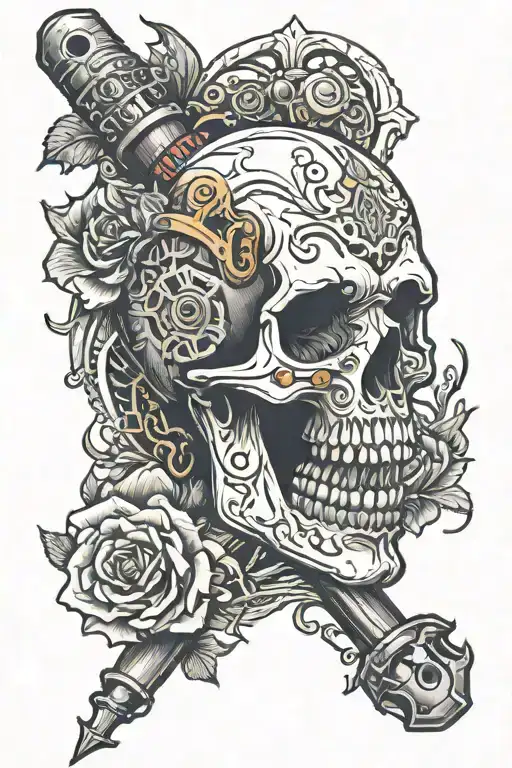 rear shock absorber and skull tattoo design idea