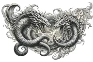 Jörmungandr vs Thor, sea storm, fire flames tattoo design idea