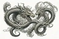 Jörmungandr vs Thor, sea storm, fire flames tattoo design idea