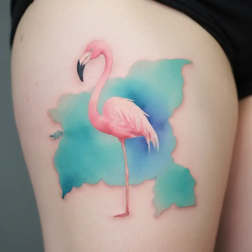 flamingo and lavender flower tattoo design idea