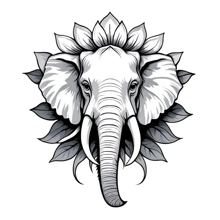 symbolic elephant head with lotus flowers  tattoo design idea